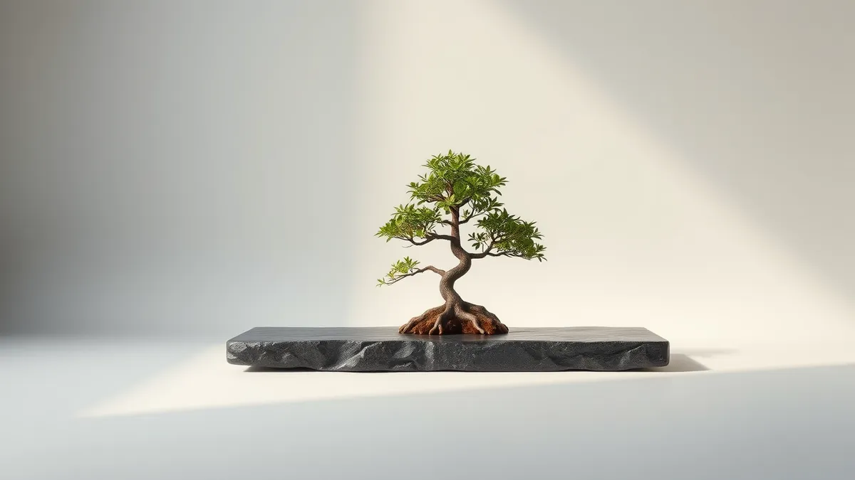Drzewko bonsai na płaskiej kamiennej płycie – cierpliwe, długoterminowe inwestowanie