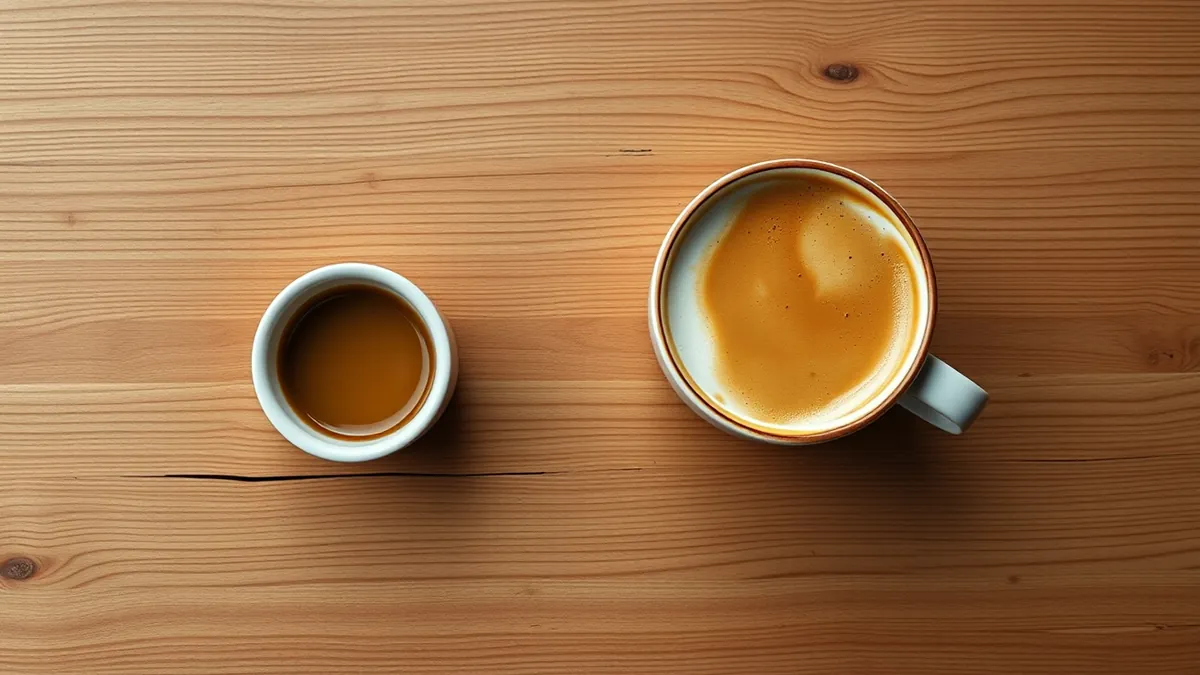 Dwie filiżanki z góry: małe espresso i duże latte – porównanie dwóch form współpracy
